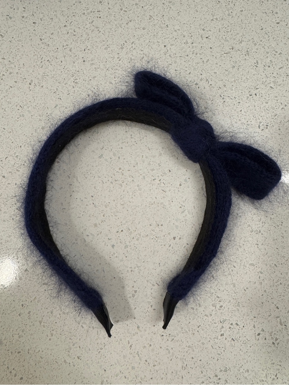 Navy Fuzzy Knotted Bow Headband for Women